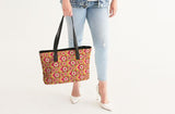 geometric jigsaw pattern alternative leather tote