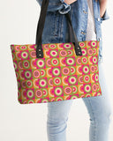 geometric jigsaw pattern alternative leather tote