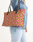 geometric jigsaw pattern alternative leather tote