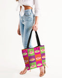 smiley cat canvas zip tote