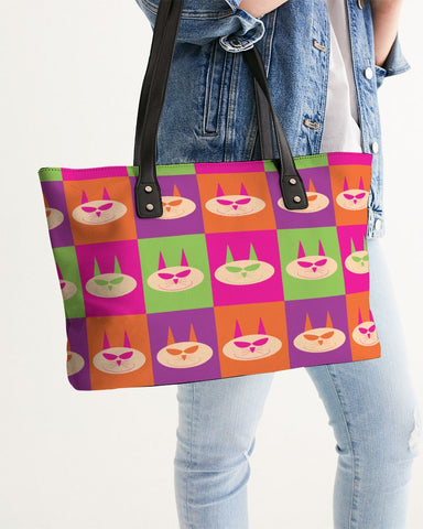 smiley cat alternative leather tote